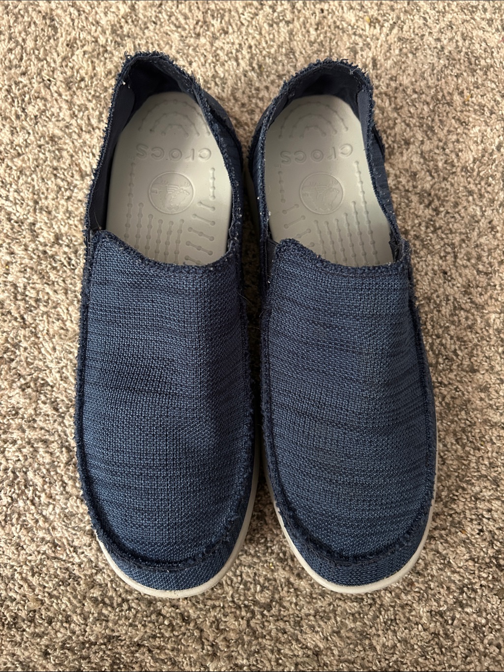 Crocs Men’s Dark Blue Slip-On Canvas Loafers, Size 12